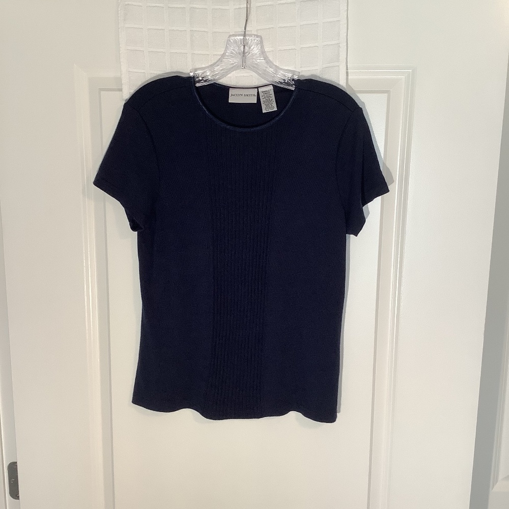 Jaclyn Smith Pullover Short Sleeve Top Navy Blue Size S